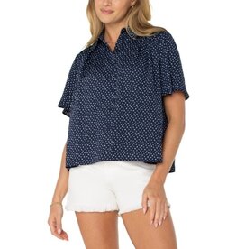 Liverpool Los Angeles Liverpool Half Sleeve Button Front Shirred Woven Blouse