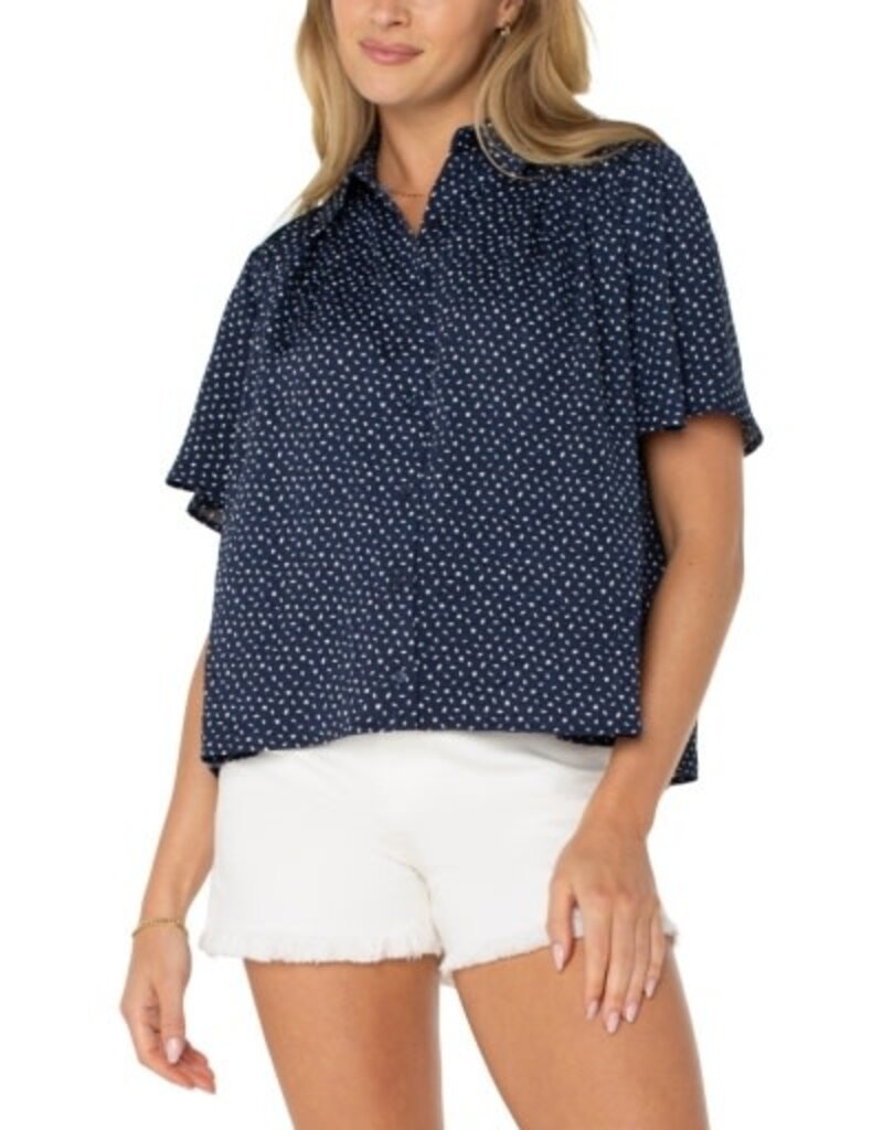 Liverpool Los Angeles Liverpool Half Sleeve Button Front Shirred Woven Blouse
