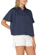 Liverpool Los Angeles Liverpool Half Sleeve Button Front Shirred Woven Blouse