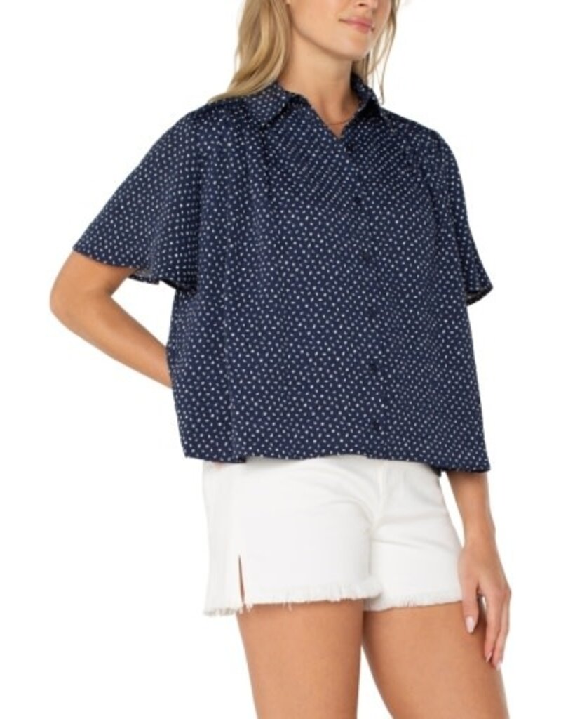 Liverpool Los Angeles Liverpool Half Sleeve Button Front Shirred Woven Blouse