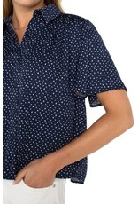 Liverpool Los Angeles Liverpool Half Sleeve Button Front Shirred Woven Blouse