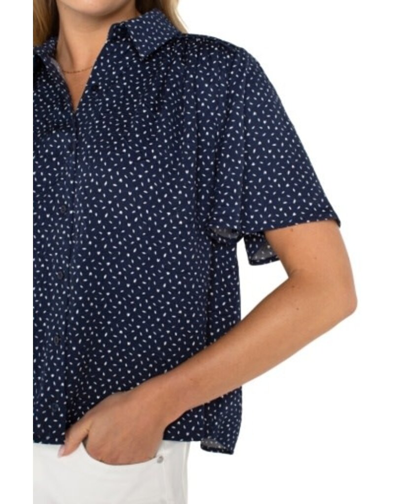Liverpool Los Angeles Liverpool Half Sleeve Button Front Shirred Woven Blouse