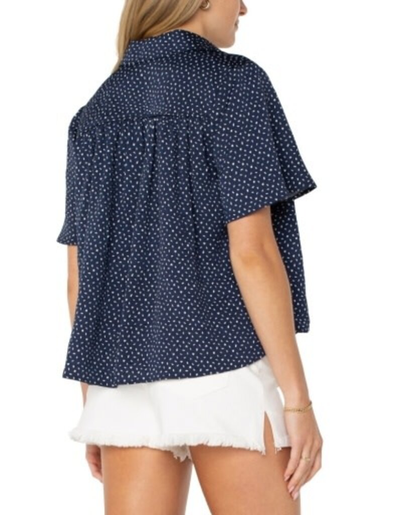 Liverpool Los Angeles Liverpool Half Sleeve Button Front Shirred Woven Blouse