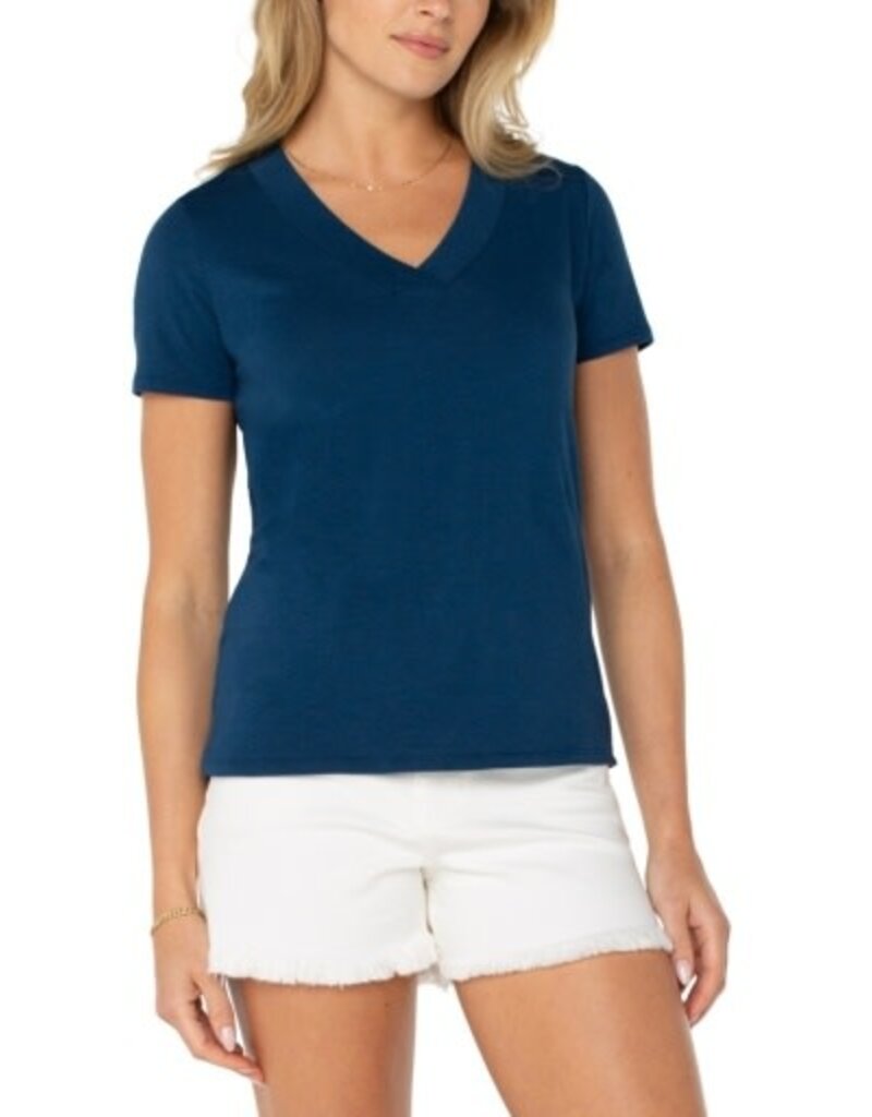 Liverpool Los Angeles Liverpool Short Sleeve Knit Tee with Placket