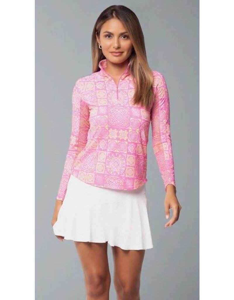 IBKul IBKul Colette Long Sleeve Mock Hot Pink Yellow