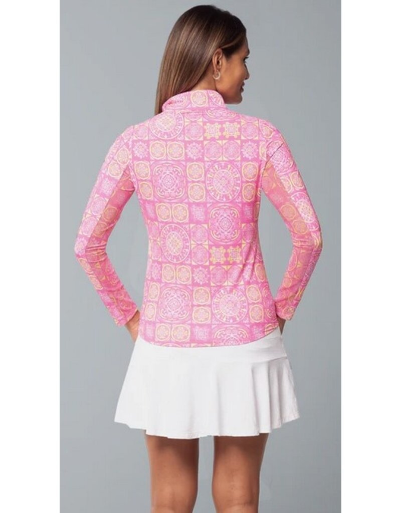 IBKul IBKul Colette Long Sleeve Mock Hot Pink Yellow