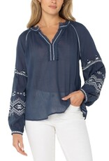 Liverpool Los Angeles Liverpool Long Sleeve Raglan Woven Blouse Insignia Blue
