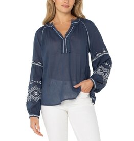 Liverpool Los Angeles Liverpool Long Sleeve Raglan Woven Blouse Insignia Blue