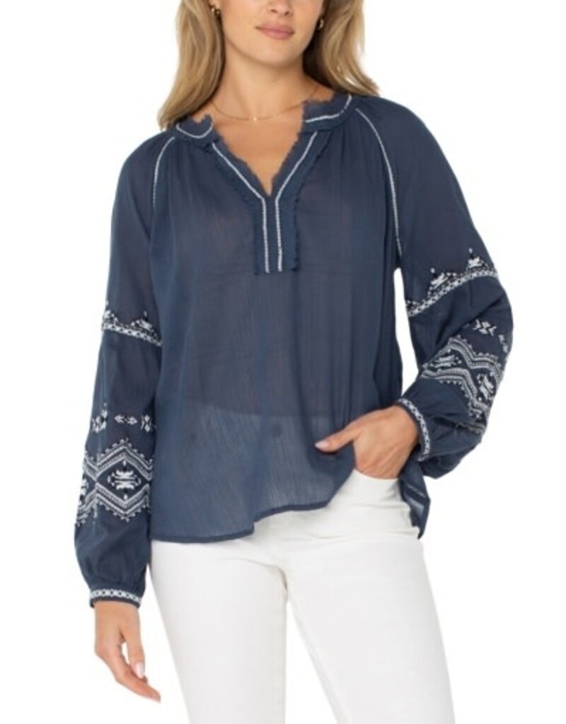 Liverpool Los Angeles Liverpool Long Sleeve Raglan Woven Blouse Insignia Blue
