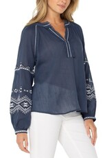 Liverpool Los Angeles Liverpool Long Sleeve Raglan Woven Blouse Insignia Blue