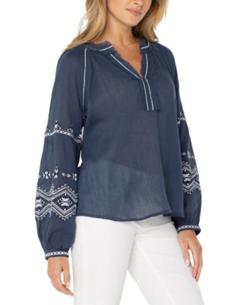 Liverpool Los Angeles Liverpool Long Sleeve Raglan Woven Blouse Insignia Blue