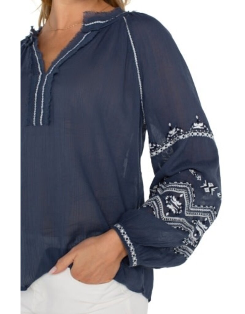 Liverpool Los Angeles Liverpool Long Sleeve Raglan Woven Blouse Insignia Blue