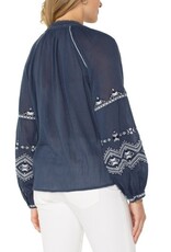Liverpool Los Angeles Liverpool Long Sleeve Raglan Woven Blouse Insignia Blue