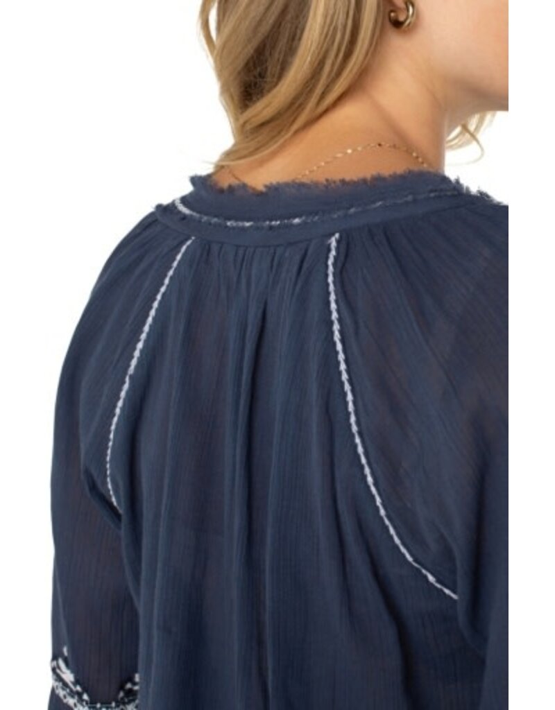Liverpool Los Angeles Liverpool Long Sleeve Raglan Woven Blouse Insignia Blue