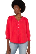 Liverpool Los Angeles Liverpool 3/4 Sleeve Embroidered Woven Blouse