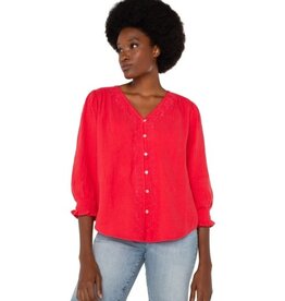 Liverpool Los Angeles Liverpool 3/4 Sleeve Embroidered Woven Blouse