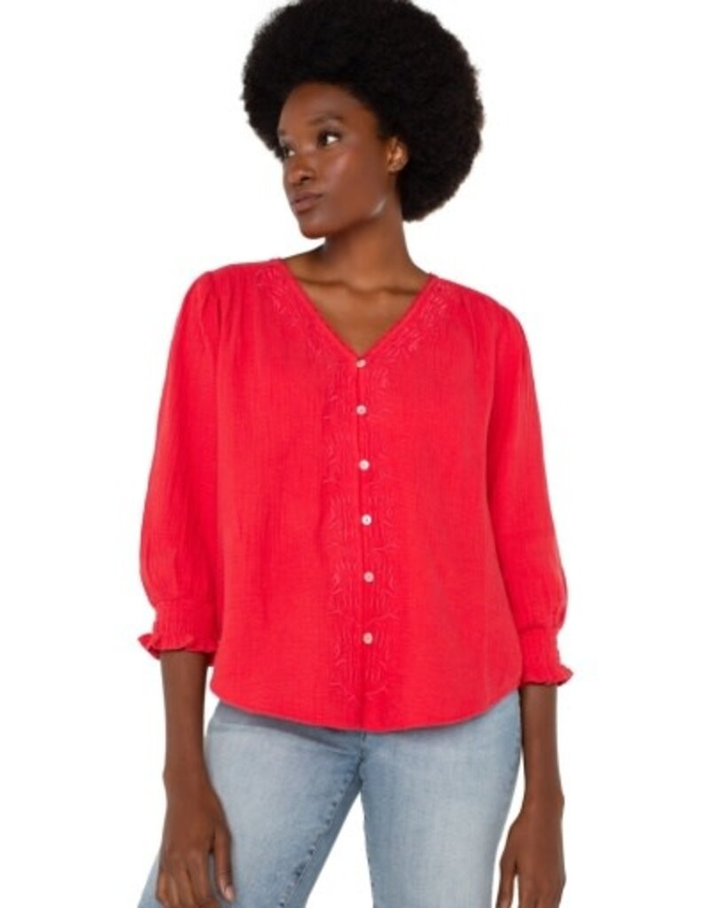 Liverpool Los Angeles Liverpool 3/4 Sleeve Embroidered Woven Blouse