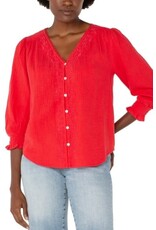 Liverpool Los Angeles Liverpool 3/4 Sleeve Embroidered Woven Blouse