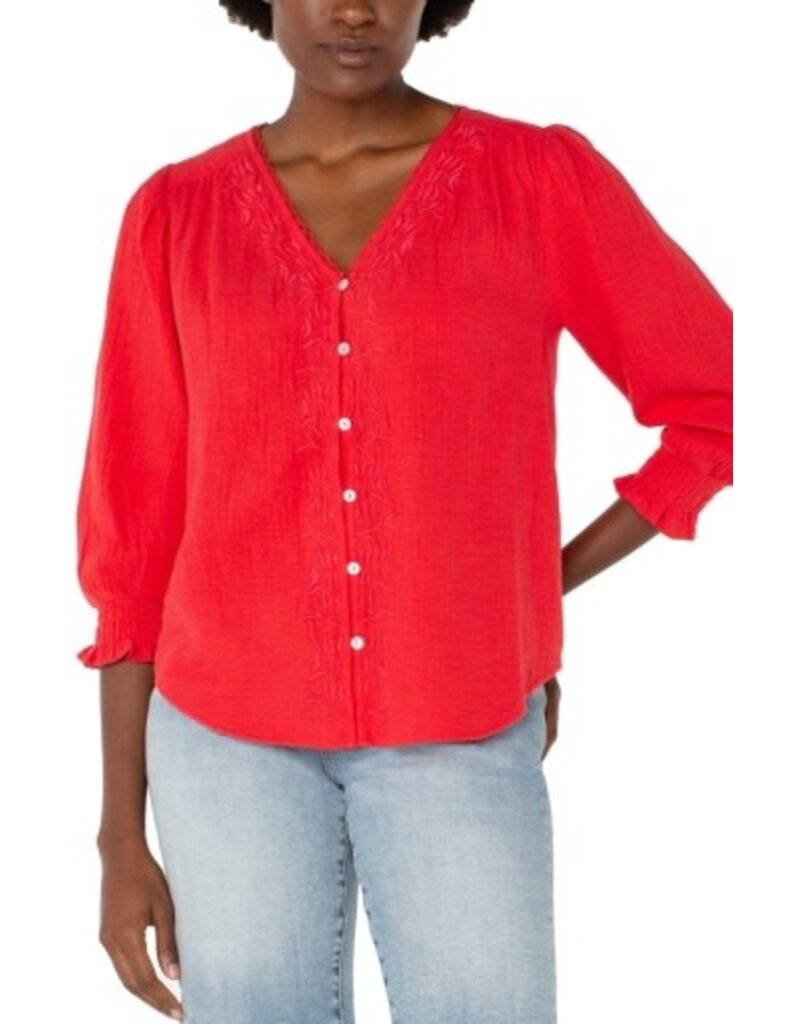 Liverpool Los Angeles Liverpool 3/4 Sleeve Embroidered Woven Blouse