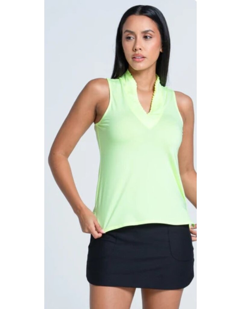 Lucky In Love Lucky in Love Pleated Placket Sleeveless Top Lemon Frost
