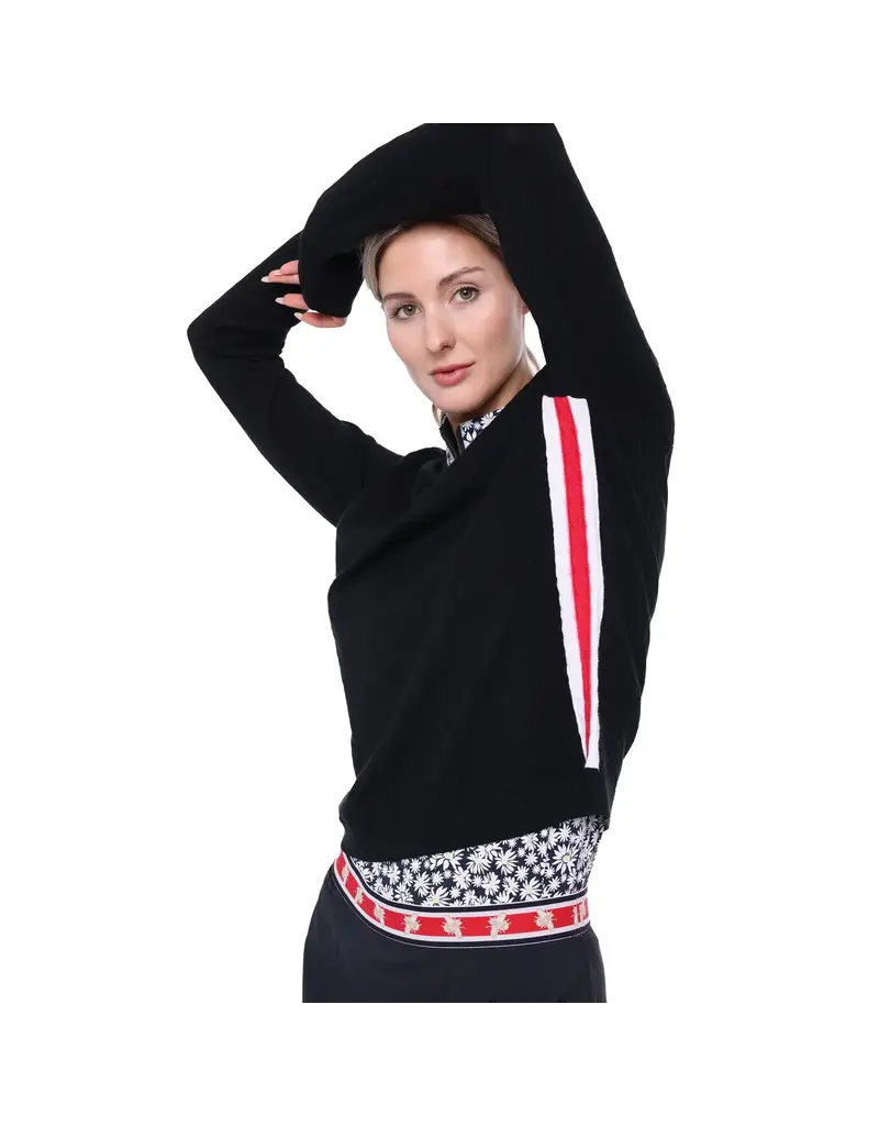 Belyn Key Belyn Key Greenside Cable Sweater Onyx/Chalk/Scarlet