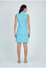 IBKul IBKul Gingham Check Sleeveless Zip Mock Dress Turq White