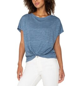 Liverpool Los Angeles Liverpool Crew Neck Knit Top w/Front Twist Detail Blue Multi