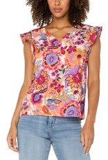 Liverpool Los Angeles Liverpool Flutter Sleeve Button Front Woven Blouse Floral