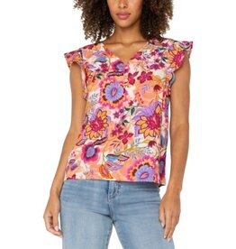 Liverpool Los Angeles Liverpool Flutter Sleeve Button Front Woven Blouse Floral