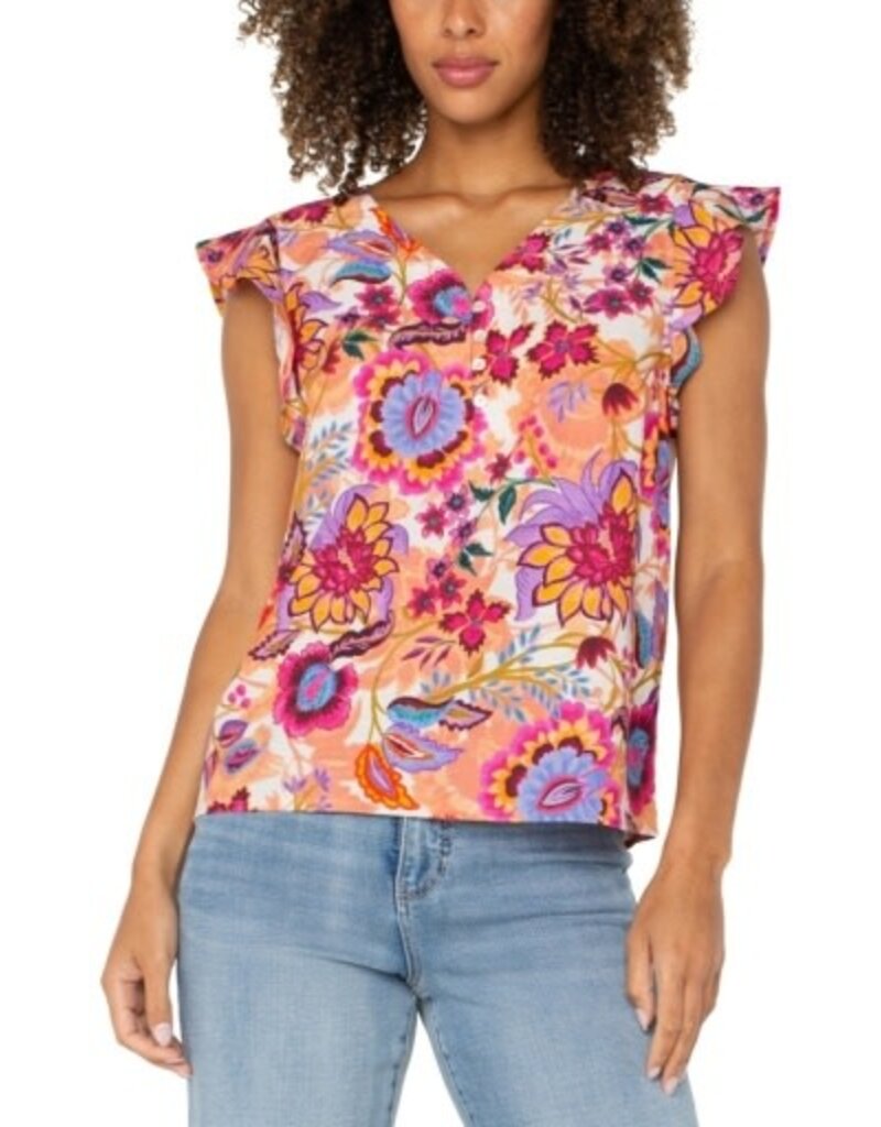 Liverpool Los Angeles Liverpool Flutter Sleeve Button Front Woven Blouse Floral