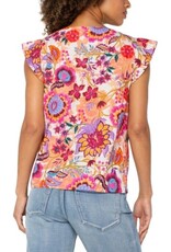 Liverpool Los Angeles Liverpool Flutter Sleeve Button Front Woven Blouse Floral