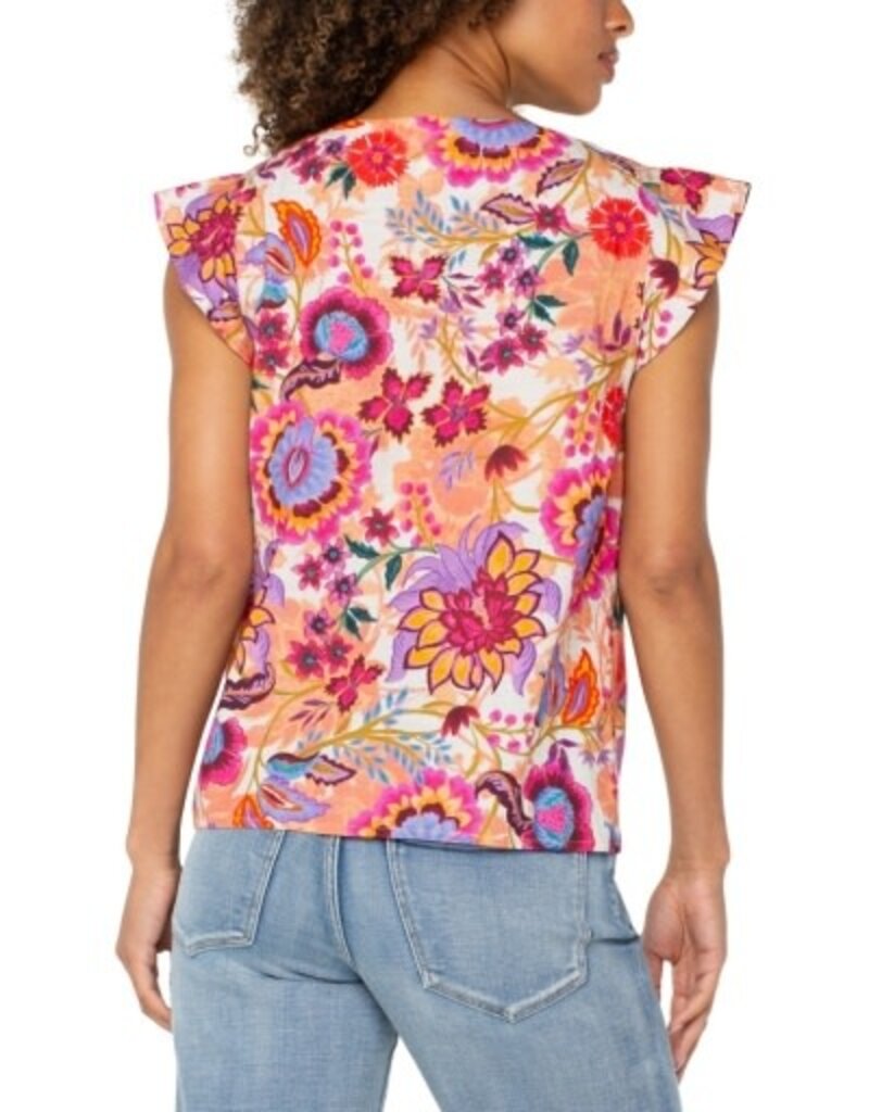 Liverpool Los Angeles Liverpool Flutter Sleeve Button Front Woven Blouse Floral