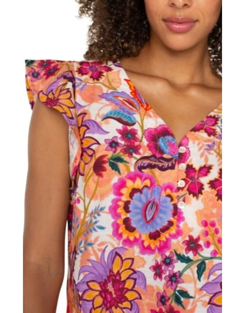 Liverpool Los Angeles Liverpool Flutter Sleeve Button Front Woven Blouse Floral