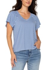 Liverpool Los Angeles Liverpool Short Flutter Sleeve V Neck Knit Top