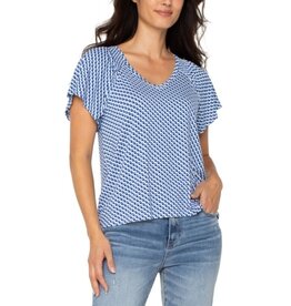 Liverpool Los Angeles Liverpool Short Flutter Sleeve V Neck Knit Top
