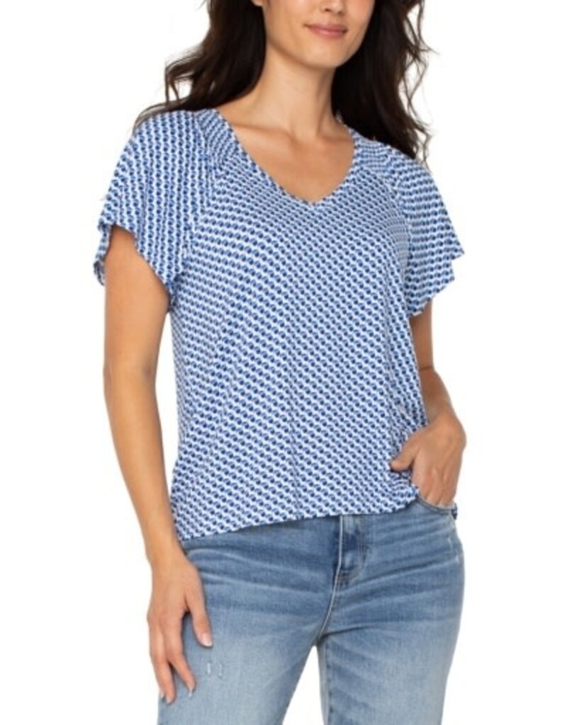 Liverpool Los Angeles Liverpool Short Flutter Sleeve V Neck Knit Top
