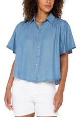 Liverpool Los Angeles Liverpool Half Sleeve Button Front Shirred Woven Blouse