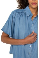 Liverpool Los Angeles Liverpool Half Sleeve Button Front Shirred Woven Blouse