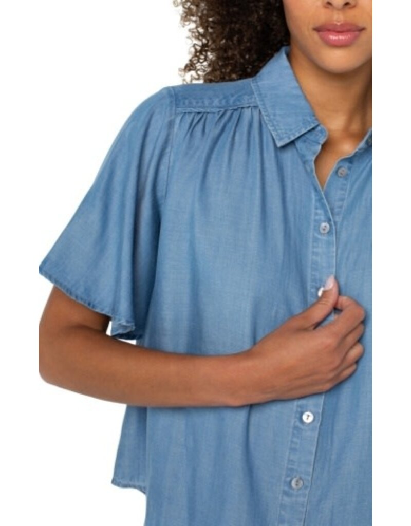 Liverpool Los Angeles Liverpool Half Sleeve Button Front Shirred Woven Blouse