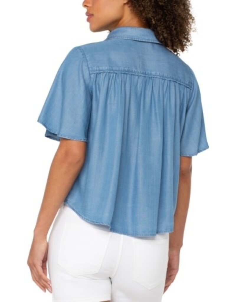 Liverpool Los Angeles Liverpool Half Sleeve Button Front Shirred Woven Blouse