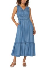 Liverpool Los Angeles Liverpool Smocked Vneck Fray Maxi Dress