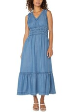 Liverpool Los Angeles Liverpool Smocked Vneck Fray Maxi Dress