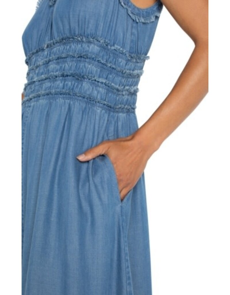 Liverpool Los Angeles Liverpool Smocked Vneck Fray Maxi Dress
