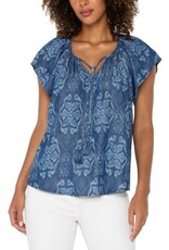 Liverpool Los Angeles Liverpool Flutter Sleeve Woven Top w Front Tie Detail