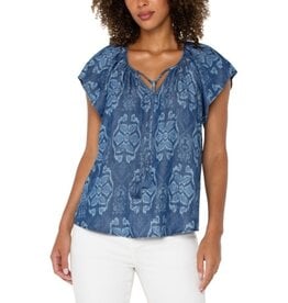 Liverpool Los Angeles Liverpool Flutter Sleeve Woven Top w Front Tie Detail