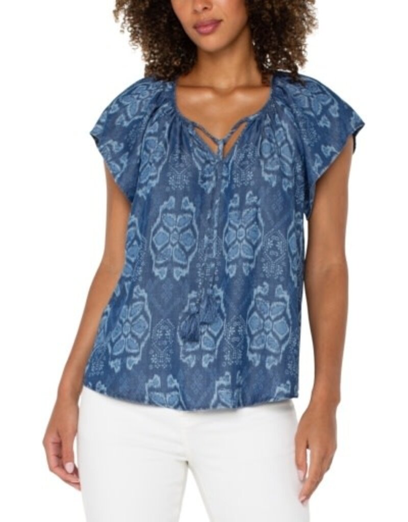 Liverpool Los Angeles Liverpool Flutter Sleeve Woven Top w Front Tie Detail