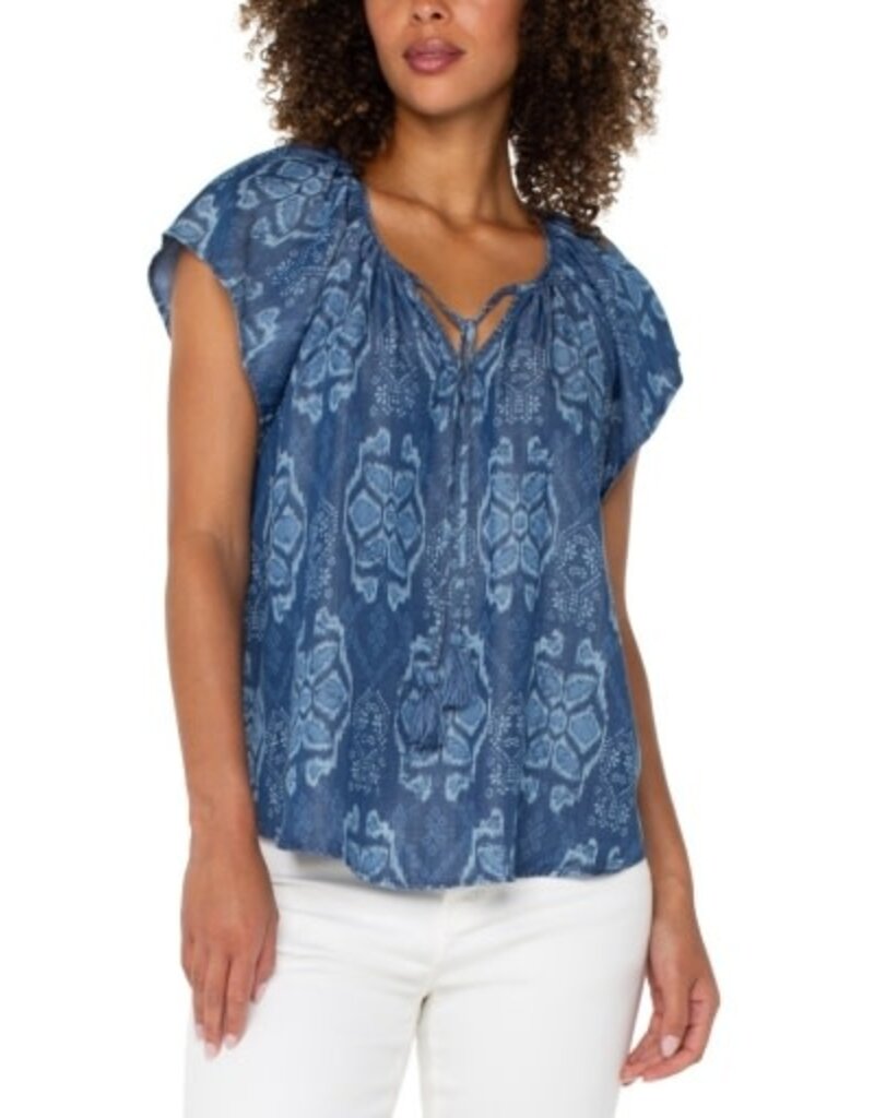 Liverpool Los Angeles Liverpool Flutter Sleeve Woven Top w Front Tie Detail