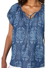 Liverpool Los Angeles Liverpool Flutter Sleeve Woven Top w Front Tie Detail