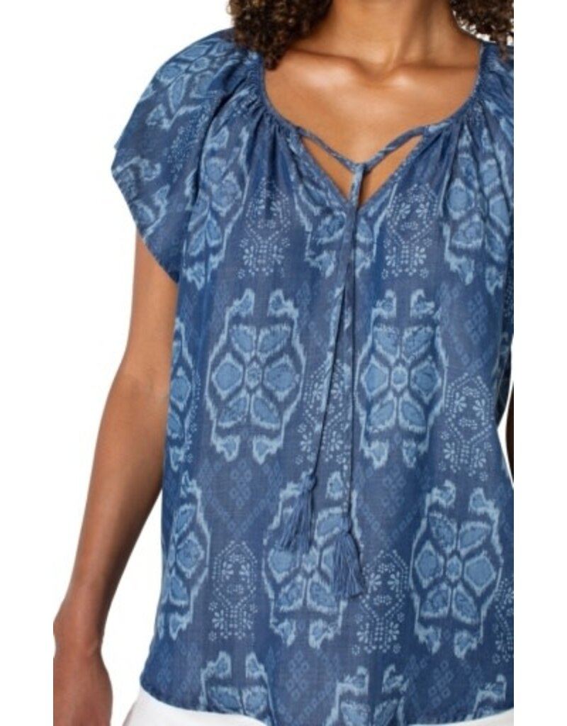 Liverpool Los Angeles Liverpool Flutter Sleeve Woven Top w Front Tie Detail