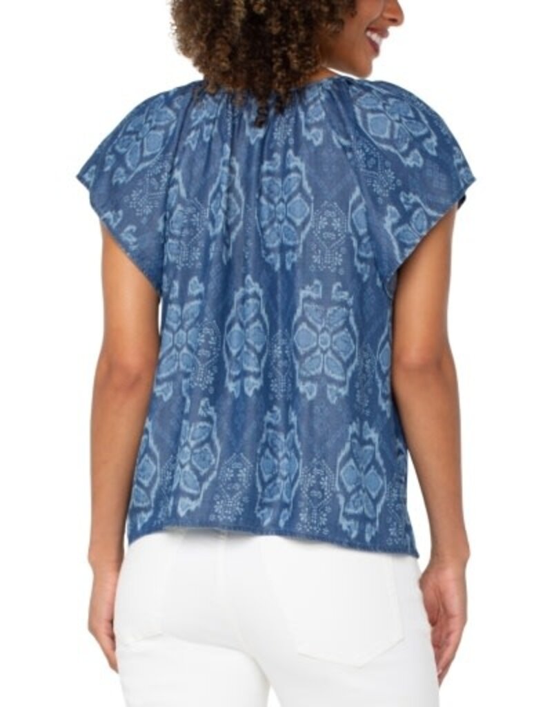 Liverpool Los Angeles Liverpool Flutter Sleeve Woven Top w Front Tie Detail